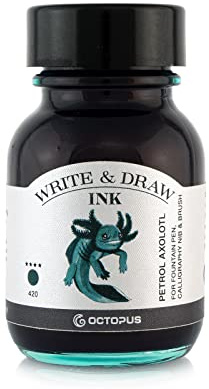 Octopus Write and Draw Ink 420 Petrol Axolotl, tintas resistentes al agua para escritura y dibujo, tinta de caligrafía, tinta de dibujo resistente a la luz para pluma estilográfica, lápiz de vidrio,