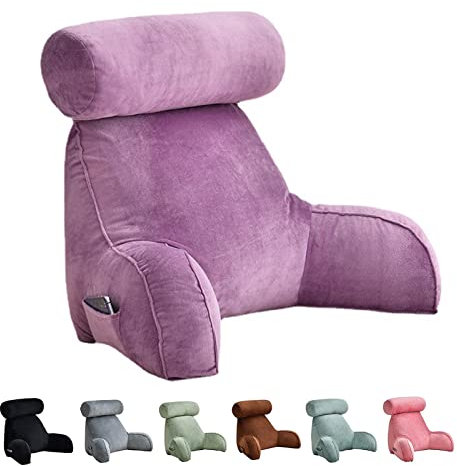 Fashionapple Soft Bed Rest Reading Pillow With Neck/Arm Support, Shredded Memory Foam Bed Rest Pillow Back Lumbar Support Cushion For Reading Watching TV Gaming (Color : Purple)