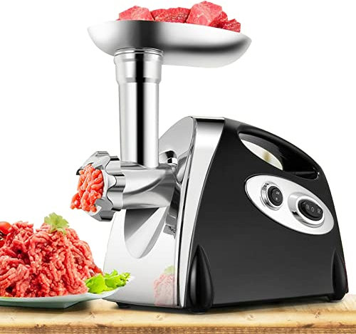 Samnuerly Picadora de Carne y embutidora de Salchichas de Alta Resistencia, 1,5-2 kg por Minuto, 110 V/220 V, para Bloqueo de Alimentos, para el hogar/Comercial, Blanco (Negro)