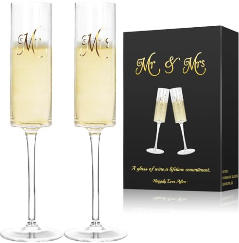 Hebaogugu Champagne Flutes, 210ml Champagne Glass Set of 2, Cocktail Glasses for Wedding, Anniversary, Birthday, Housewarming Gifts, Modern Clear Wine Glasses for Men & Women
