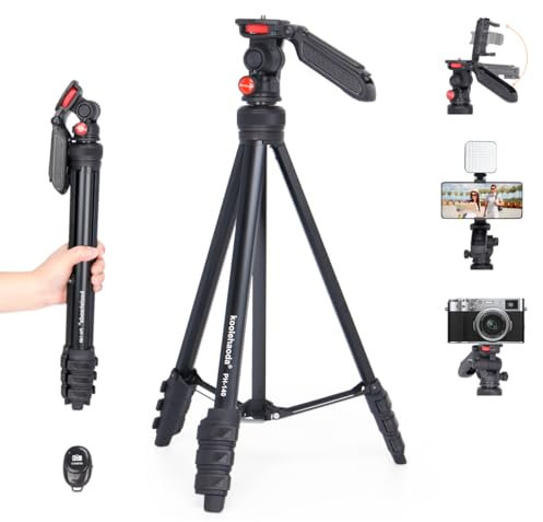 Koolehaoda Trépied de Voyage Extensible en Aluminium de 140cm avec panoramique à 360 ° et Support de téléphone pour Appareil Photo Reflex numérique/téléphone, Charge maximale de 3 kg, PH-140