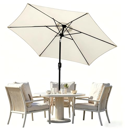 Tubiaz Sonnenschirm 270 cm Beige, neigbarer Gartenschirm mit Handkurbel, UV50+, 100% Polyester, 38 mm Mast, 6 Stahlstreben, wasserabweisend, für Garten Terrasse Balkon, ohne Ständer