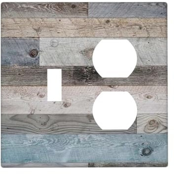 Placa de pared de combinación de 2 bandas, 1 toque, 1 dúplex, vintage, rústico, cocina occidental, estilo rústico, estilo rústico, tablón de madera de madera, dos combinados, interruptor de luz y toma
