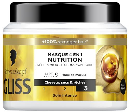 GLISS - Schwarzkopf - Masque 4en1 - Nutrition - Huile de Marula - Haptiq System - Crée des Micro-Liaisons Capillaires - Cheveux Sec et Rêches - Soin Intense - Nourrit & Repare - 400ml