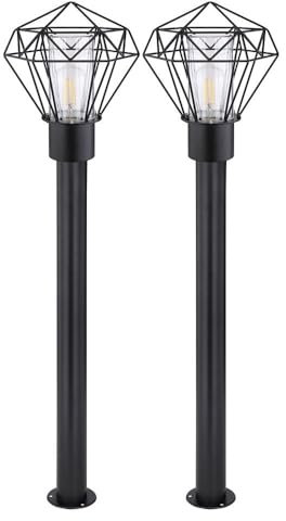 Stehlampe dimmbar mit Fernbedienung Terrassenlampe Außenleuchte Industriell LED Wegelampe schwarz Edelstahl Sockelleuchte, RGB Farbwechsel, 8,5W 806lm warmweiß, LxH 22,5x100 cm, 2er Set