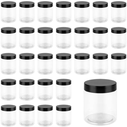 HEIYUET 30tarros de plástico con tapa, 250 ml, pequeños tarros transparentes con tapa, juego para cocina, especias, alimentos