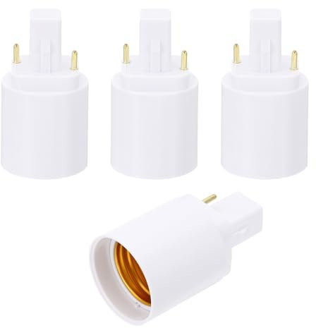 PATIKIL G24D vers E26/E27 Lumière Douille Adaptateur, Adaptateur de douille, 4pcs Lampe Support Convertir 2 Broche à Vis Base Convertisseur pour Halogène CFL Lumière Ampoule