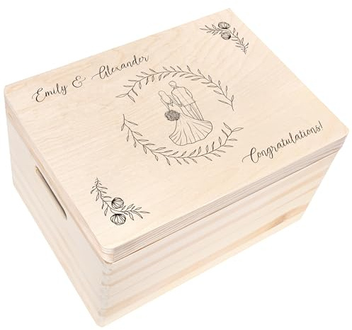 Creative Deco Hochzeitsgeschenke Personalisiert für Brautpaar | Geschenk | zur Hochzeit | Erinnerungsbox Hochzeit JGA | Geschenkkiste | Holzkiste mit Deckel Hochzeitsgeschenk Personalisierte Farbdruck