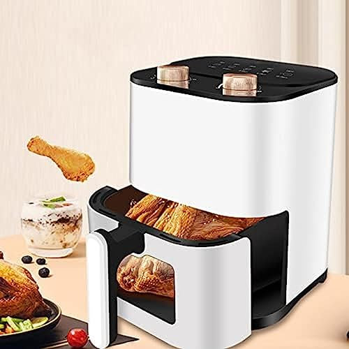 White 5L Air Fryer, Double Knob Operation, Temperature Control And Timer, Removable Basket, Visible Window