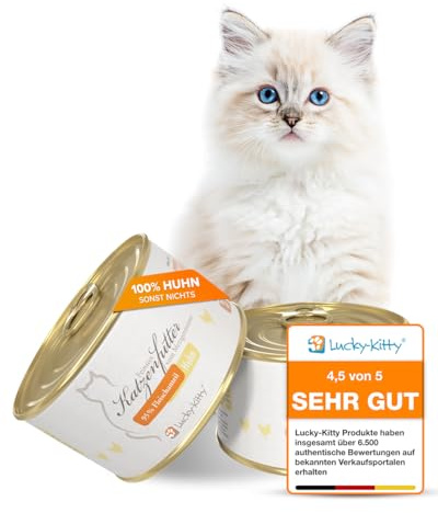 Lucky-Kitty Katzenfutter Nass Huhn, 95% Fleisch, Monoprotein, 16x200g