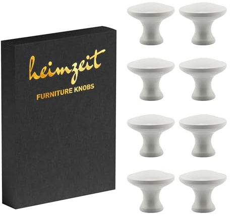 heimzeit Möbelknöpfe Nova 8 Stück aus hochwertigem Aluminium in Weiß | Schrankknöpfe Rund für Türen, Schubladen und Kommoden, Stilvolles Design, mit Einlochgriff und Schrauben