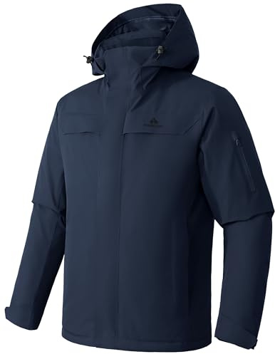 Pioneer Camp Herren Skijacke Wasserdicht Warm Atmungsaktiv Snowboardjacke Winterjacke mit Kapuze Outdoorjacke Dunkelblau Größe:M