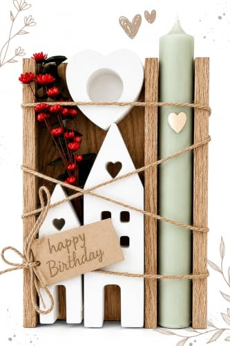 Kerzen Geschenkset zum Geburtstag | Geschenk für Frauen oder Freundin | Mitbringsel | Lichterhäuser Kerze Deko mit Trockenblumen