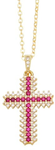 Collar Colgante Cadena Hombre Mujer Joyas Necklace Collares De Cruz para Mujer Fucsia