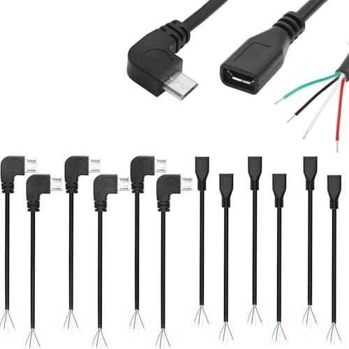 RUNCCI-YUN 12 Pieces Micro USB Pigtail Kabel 5V / 2A USB 2.0 Power blankes Kabel Pigtail 28 AWG USB 2.0 Plug 90 Degree 4-Pin löten 5V Data Line for USB Devices Repair DIY Cable (30 cm)