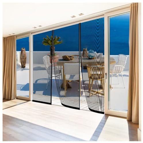 Magnet Fliegengitter Tür,W245xH235cm(96x93in) Schwarz Insektenschutz Moskitonetz Magnetischer Luft kann frei Strömen Magnet Vorhang Fliegenvorhang für Kellertür Balkontür