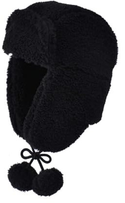 Lifup Winter Fliegermütze Damen Trappermütze mit Ohrenklappen Wintermütze Kunstfell Winddicht Fellmütze Weich Russlandmütze Schwarz