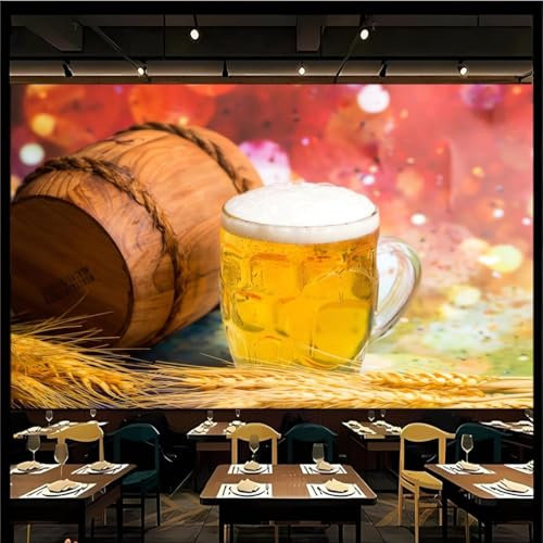YarnAdventures style industriel Papier Peint Photo Poster Mural,Tonneau en bois de bar de chope de bière,Personnalisé Salon Bureau Chambre Restaurant Bar Café Toile De Fond,200x140cm