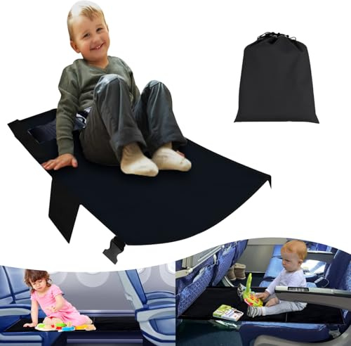 Kleinkind-Flugzeug-Sitzverlängerung, Kinder Tragbares Reisebet,Fußstütze für Flugzeug Kinder, Faltbar Verstellbare Kinderbett Flugzeug für Kurzstrecken-Flugreisen Baby Rest Bett(Schwarz)