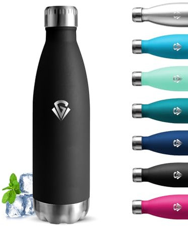 Grsta Borraccia Termica, Borraccia 750 ml, Senza BPA, Acciaio Inox, Senza Perdite, Borracce Termiche, Isolato Sottovuoto, Metallo per Campeggio, Yoga, Corsa, Escursionismo, Nero