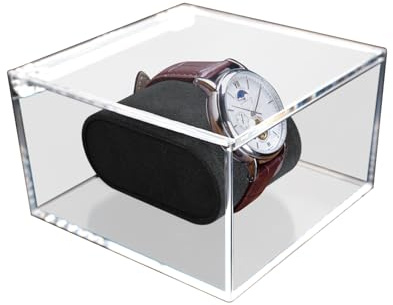 KeaJuidy Uhrenbox mit Uhrenkissen Acryl Uhren Vitrine Uhren Organizer Uhrenbox Ständer Uhrenkasten mit deckel Uhrenkoffer für Freund, Vatertag, Geburtstag 10x10x6 cm