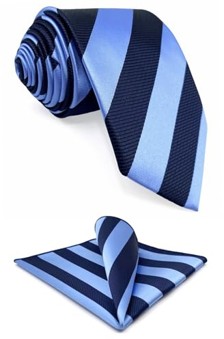 S&W SHLAX&WING Royalblau Marineblau Gestreiftes Herren Krawatte Set Seidenoptik