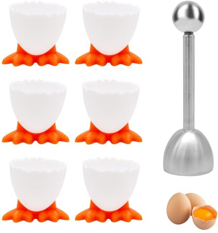 6 Pezzi Tazza D'Uovo Suit, Apriuova e Tazza D'Uovo, Durevole Tazza D'Uovo Set Bambini Colazione Tazza D'Uovo in Plastica per Uova Sode (5.3 × 4.4 × 4.5 cm)