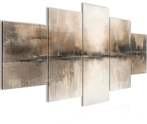 Runa Art - Bilder Abstrakt Kunst 200 x 100 cm 5 Teilig XXL Wanddekoration Design Beige Braun Abstract 053451a