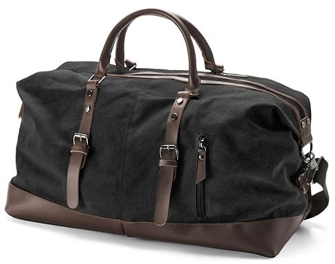 Trendhim Reisetasche Herren | 40L Duffel Bag aus Canvas & braunem Leder | Dänisches Design | Weekender Sporttasche für Reisen, Freizeit & Fitness