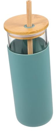 Alipis Tazza di Vetro per Acqua con Cannuccia Tazza in Vetro per Bevande Portatile al Latte con Coperchio in Bambù
