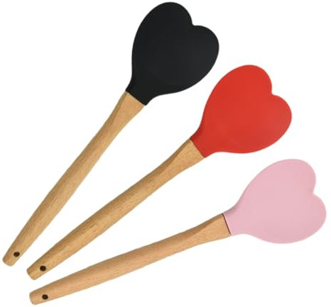 Warmhm Heart-Shaped Silicone Spatula with Wooden Handle Dish for Cooking Tools