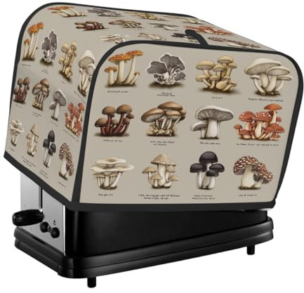 4 Slice Toaster Cover, Mushroom Including12 Anti Fingerprint Small Kitchen Appliance Protector， Waterproof Dust-proof Bread Maker Cover