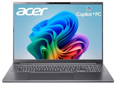 acer Aspire 16 AI Copilot+ PC | 16 WUXGA 120Hz Multi-Touch Display | Snapdragon X X1-26-100 | NPU: 45 Tops - GPU: Up to 1.7 TFLOPs | 16GB LPDDR5X | 512GB PCIe Gen 4 SSD | Wi-Fi 7 | A16-11MT-X669