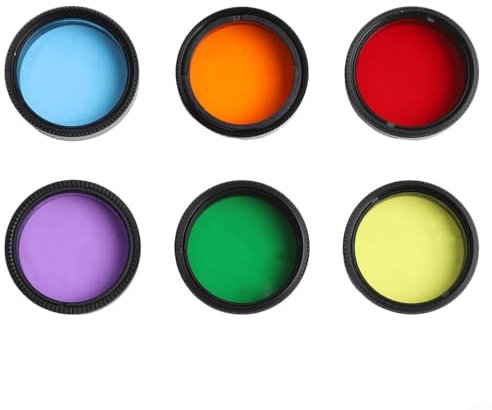 Sileduove 6-teiliges Teleskop-Filter-Set, 3,25 cm, Nebelfilter, mit Aufbewahrungsbox für Mondplanetenbeobachtung, Astronomie, Fotografie, Gelb, Orange, Rot, Grün, Blau, Lila