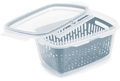 Snips Veggie SnipsLock - Contenitori per Alimenti Rettangolare, Contenitore per Cibi 1,2L, Cestello Rimovibile, 4 Chiusure di Sicurezza e Guarnizione Salva Freschezza 18.4x14x9, Azzurro, Made in Italy