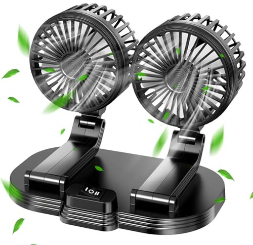 Sunshine smile Auto Ventilator für Rücksitz,Doppelkopf Auto Lüfter,Doppelkopf 360° drehbar Auto Fan Ventilator,2 Geschwindigkeiten Kühlender Lüfter Wohnmobil,Mini Lüfter Innenraum für Lkw,Van,Suv,Rv