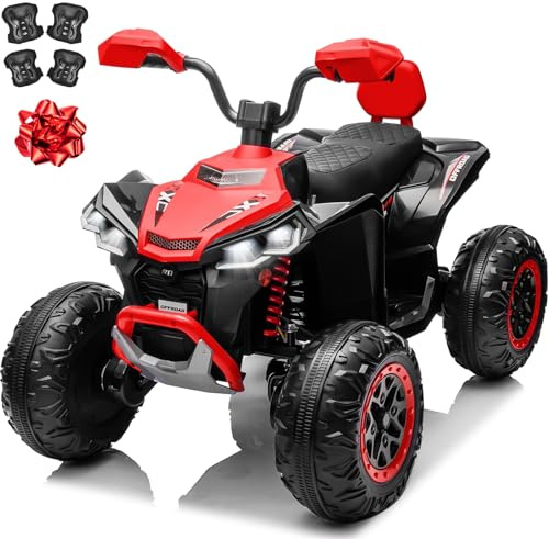 24V Ride On Car for Kids 2 Seater, ANRLI 4X4 Kids ATV 4 Wheeler w/800W Motor, Battery Powered Electric Vehicle Quad w/Leather Cushion, Kneepads, Pull Bow, Spring Suspension, Bluetooth