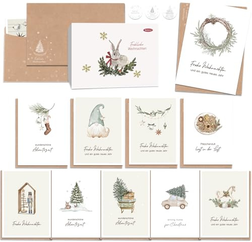 Weihnachtskarten mit Umschlag Set 30 Stück A6 Klappkarten zum Fest unterschiedlichen Motiven – Weihnachtsgrußkarten für Familie, Freunde & Kollegen