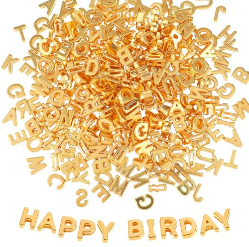 320 Stück Buchstaben für Armbänder, 12mm Gold Buchstabenperlen Groß Kunststoff-Alphabetperlen Letter Beads für Schlüsselanhänger Armbänder Bastelarbeiten Schmuckherstellung