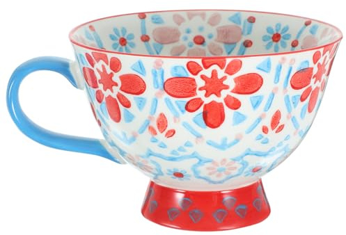 Holibanna Taza Cerámica Grande Para Desayuno Con Capacidad Amplia Diseño Floral Pintado Mano Vaso Multifuncional Para Té y Leche Oficina y Hogar
