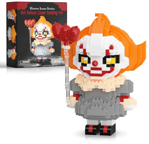 Finger Rock Horrorpuppe Micro Klemmbausteine, 797 Teile Roter Ballon-Clown Flim Figur Dekorations Modell, Ideas Halloween Ferien Geschenk für Horrorfilm Fans Erwachsene Jugendliche