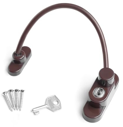 ZAVIA Window Restrictors Lock for Kids | Pets & Child Window Safety Locks with Plastic Covered Steel Wire Rope for Homes & Offices (1, Brown)