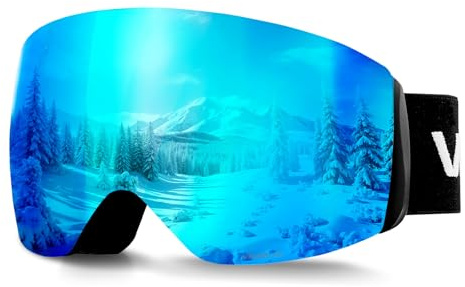 VEVOR Rahmenlose Skibrille, sphärische Linse mit blauer Revo-Beschichtung, OTG Anti-Beschlag-Motorradbrille, Schutzbrille, Motocross Brille geeignet zum Skifahren, Skaten, Snowboarden