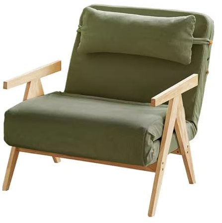 Manchestersoffa 3-i-1 Bäddsoffa Enkel Soffa Fåtölj Bäddsoffaa Konvertibel 5-läges Justerbar Ryggstöd Stationär Kudde Dolda Ben I Kolstål(Green,55 * 81 * 92cm)