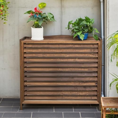 Copricondizionatore per Esterno Grande Copertura Pompa Di Calore Da Esterno Legno Copri Condizionatore Da Esterno Legno Anticorrosivo Copri Motore Condizionatore Esterno per Giardino(86x35x80cm)