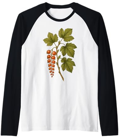 Impresión artística botánica Vintage de Grosella roja Camiseta Manga Raglan