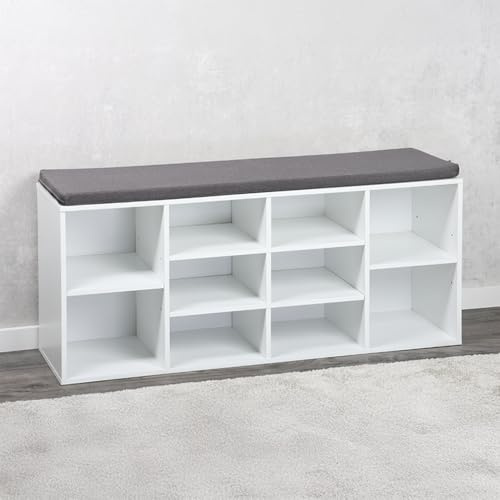 Kesper | Schuhschrank mit Sitzkissen, 103,5 x 48 x 29,5 cm, Weiß | 9230713 | Schuhbank mit Sitzkissen und zwei flexibel einteilbaren Fächern