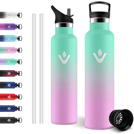 JAPORIA Botella Agua Acero Inoxidable 1L, Cantimplora con Pajita y Filtro, Reutilizable, sin BPA, Prueba de Fugas, para Adultos, Escuela