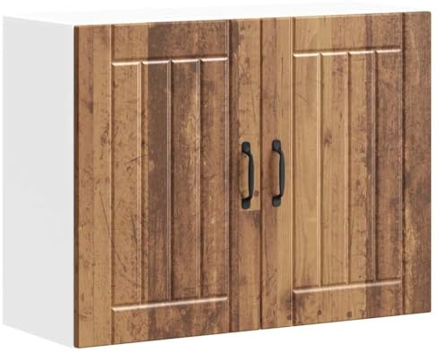 Keeushr Lucca - Armadietto da cucina, effetto legno anticato con ante in vetro, per armadio, utensili da cucina, montaggio a parete