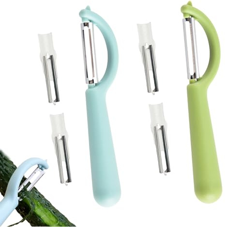 2 Stück P-Sparschäler für Tupper mit 4 Ersatzklingen,Schäler für Tupperware Ersatzteile,Kartoffelschäler,Edelstahl Spargelschäler,Peeler,Karottenschäler,Gurkenschäler für Orangenschäler,Schälmesser